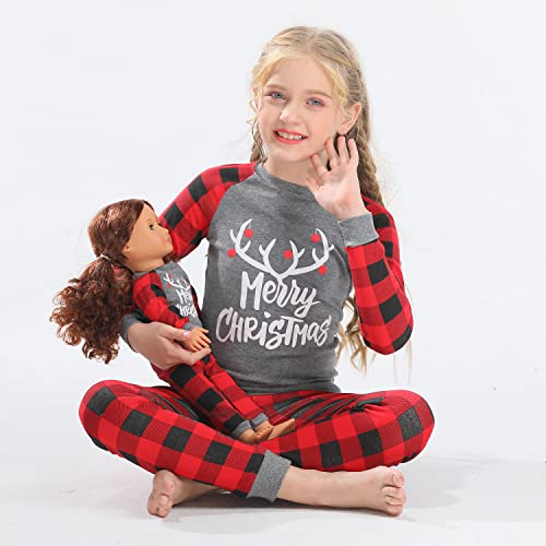 Image of Babyroom Girls Matching Doll&Toddler 4 Piece Cotton Pajamas Toddler Christmas Sleepwear