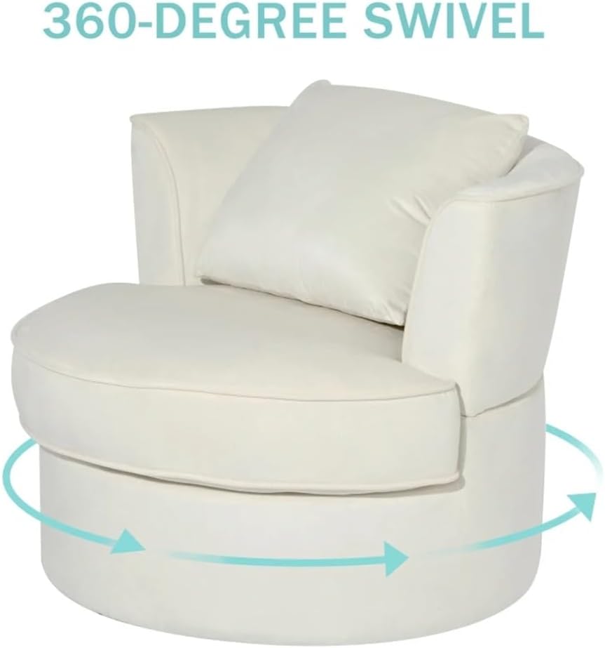 White Single Sofa Chair 360°Rotating for Living Room Bedroom