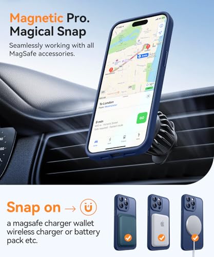 Image of CANSHN Magnetic Compatible with iPhone 14 Pro Case, Upgraded [Full Camera Protection] [Compatible with Magsafe] [Translucent Matte] Shockproof Protective Phone Case Cover 6.1 Inch - Deep Blue