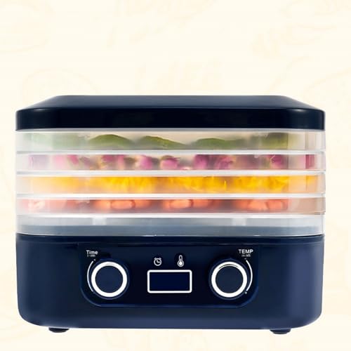 Electric Food Dehydrator 5 Tier Food Dryer Machine Temperature Adjustable Fruit and Meat Freeze Dryer Machine with LCD Display Timer for Vegetable Jerky Pet Treat Healthy Natural Snacks (Blue)
