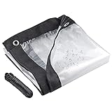 【Refuerzo de borde】: La lona transparente impermeable utiliza hilo de pescar para reforzar el borde. El hilo de pesca es extensible, no absorbente, no se moldea, es resistente y duradero, y tiene una larga vida útil.