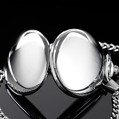 Image of Smooth Pocket Watch Alloy Steel Quartz Roman /Arabic Numerals with 37cm Chain for Father's Day Xmas Best Gifts
