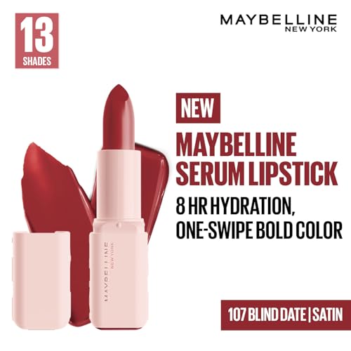 Image of Maybelline New York Maybelline Serum Lipstick (Satin), 107 Blind | 1-Swipe Lush Color 8HR Weightless Hydration