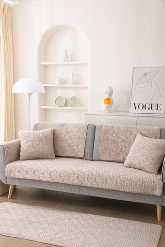 Image of HOMETHREADS Innovative Premium Velvet Sofa Cover Mat with PVC Backing for Non-Slip Comfort (C Beige, 1Pc Backrest | 70x70cm)