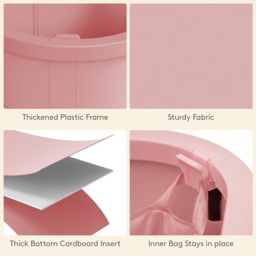 Image of Lifewit 185L 3 Section Laundry Hamper with Lid, Large Laundry Basket with Handles and Removable Bags, Tall Clothes Hamper, Foldable Laundry Sorter for Bedroom Bathroom, Pink