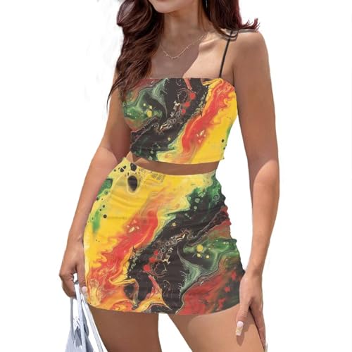 Image of 2025 Sexy Spaghetti Strap Crop Tops and Bodycon Skirt Casual 2 Piece Set S-4XL