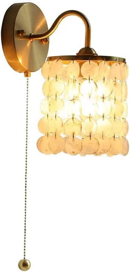 RXPVUXE Single Gold Wall Light with Natural Capiz Shell/Crystal Shade, Brushed Gold Bathroom Vanity Lamp Sconce, Modern Wall Lighting Fixture for Bedroom Living Room Hallway
