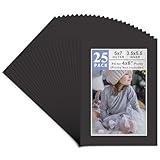 Golden State Art Pack of 25, Acid-Free Black Pre-Cut 5x7 Picture Mat for 4x6 Photo with White Core Bevel Cut Frame Mattes