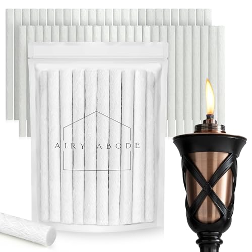 Airy Abode Tiki Torch Wicks, Fiberglass Replacement Wicks for Tiki Torches, 1/2 x 7.5 Inch Trim-to-Fit Torch Wick, Fits Most Outdoor Torches, Set of 50
