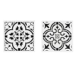 HELLATHUND Pack of 2 Tile Stencil 8x8 Inch - Reusable Stencils for Painting Floor Wall Wood - Floor...