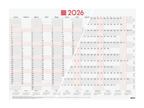 Finocam Gemischter Planer 2026, Jahresansicht Januar 2026 - Dezember 2026 (12 Monate), neutral Spanisch