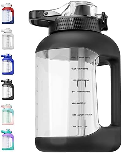 ENCOOL 0.4 Gallon Motivational Water Bottle with Time Markers, 51 oz Water Jug Removable Straw and Handle, Leak-Proof Lid BPA Free Tritan Plastic for Outdoor Sports, Gym, and Fitness (Black Night)