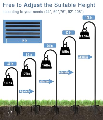 Image of Artigarden 108 inch Outdoor Shepherd Hook with 7 Prong Base (1 Pack), Adjustable Heavy Duty Garden Hanging Stake for Bird Feeder Solar Light Plant Hanger Wedding Decor, Matte Black