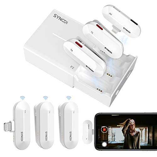 Synco Wireless Lavalier Microphone, P2L Dual Transmitter & 1 Receiver 2.4Ghz Lapel Mic With Charging Case Plug & Play For Youtube Live Stream Recording Tiktok, Wireless-Lavalier-Microphone-Iphone #TOP6