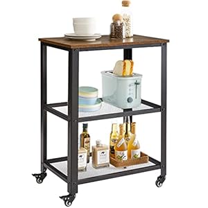 YMYNY Chariot de Service à 3 Niveaux, Chariot Commode Roulant Rustique, Etagère de Cuisine Rangement, Style Vintage Industriel, pour Cuisine et Salon HD-HTMJ011H