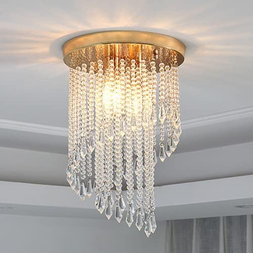 Plafonnier chaleureux et romantique lampe cristal hall entrée dorée 25 cm