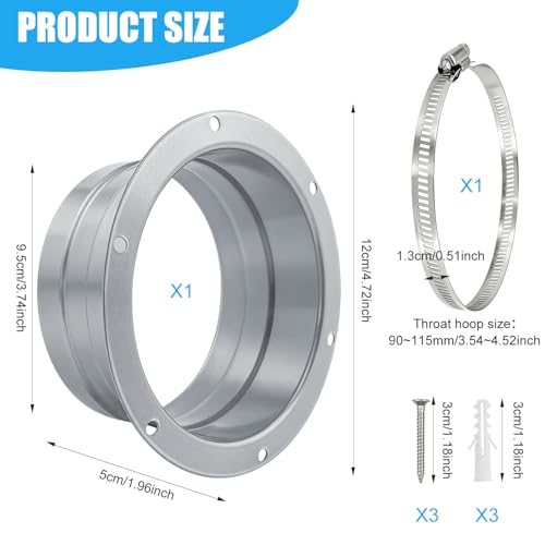 GZhaimai 100mm Wandflansch Verbinder für Lüftungsrohr, Kanalverbinder Flansch, Rund Metall Flansch für Lüftungsrohr Abluftschlauch, mit Schlauchschellen Schrauben und Dübeln