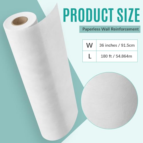 Frienda 180 ft by 36 in Drywall Tape, Paperless Wall Reinforcement Repair Tape Kit, No Adhesive Side Fiberglass Wall Crack Repair Tool, White - Thumbnail 3