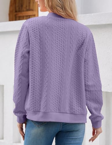 Image of WROLEM Women's Zip Up Cardigan Sweater Cable Hoodies Long Sleeve Jacket Outfits Crewneck Casual Coat