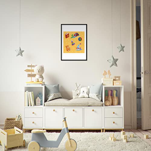 Décoration enfant vaisseau spatial vert cadre bois 50 x 70