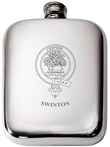 Flacon de Hanche en étain véritable avec blason écossais gravé Swinton