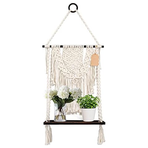 Macrame Wall Hanging Organiser Wall Decoration Balcony Wall Shelf Decoration Boho Dark Brown Cover