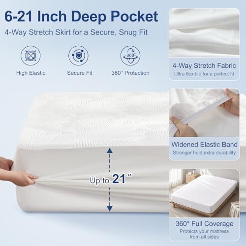 Hisheet Cooling Waterproof Mattress Protector Queen Size, 400GSM 3D Air Fabric Breathable Mattress Cover, Premium Bed Protector with Deep Pockets, Luxury Noiseless Machine Washable Bed Cover, White by Hisheet - Used condition - Image 7