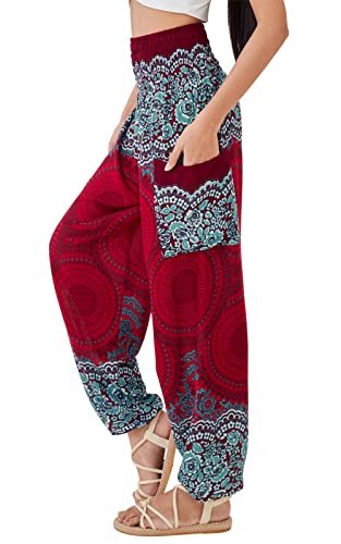 Joob Joob Boho Pants For Women - Loose Harem Pants Women - Hippie Pants - Casual Yoga Bohemian Joggers - Womens Flowy Pants - Comfy Lounge Pajamas - Summer Pants Hippie Clothes Red Medium #TOP16