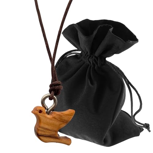 Lunexus Collar de madera de olivo tallada con paloma   Hecho a mano Belén   Colgante cristiano bendecido con certificado   símbolo de paz y espíritu santo, incluye cinta de 80 cm y bolsa de terciopelo