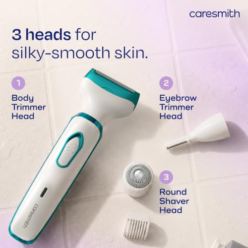Image of Caresmith Bloom 4 in 1 Face & Body Hair Trimmer for Women | 3 Heads- Body Trimmer & Shaver, Face Trimmer & Eyebrow Trimmer | Rechargeable | Hair Removal Machine for Women, Green