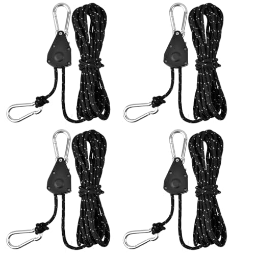 OTYMIOW Tendicorda Campeggio 4PZ Carrucola Cricchetto per Corda Adjustable Rope Ratchet Corde di Tensionamento Riflettenti Tiranti Corda Campeggio Leggera Corda per Tenda, Riflettente Lunghezza 4 m