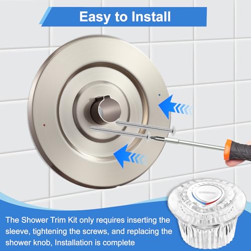 Image of Satin Nickel Shower Trim Kit, Compatible with Moen T470 Chateau Shower Trim Kit With Replacement Cartridge, and 104421 Removal Tool, Escutcheon, Tubes, Shower handle and Screws