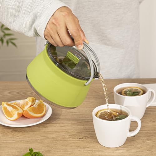 Image of Hi Tek 1 Liter Collapsible Camping Kettle, 1 Portable Cook Pot - With Perforated Lid, Stainless Steel Bottom, Silicone Camping Coffee Pot, With High Heat Nylon Handles, For Travel - Restaurantware