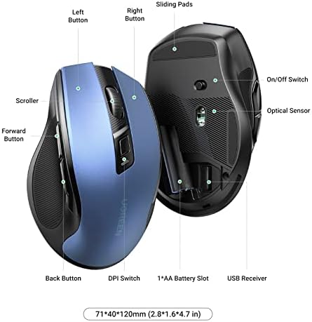 UGREEN Laptop Wireless Mouse Ergonomic Silent Click USB Mouse,Precise Tracking Computer Mice,Responsive without Delay,18-Month Battery Life,4000 DPI,Compatible with PC MacBook Chromebook(Blue)