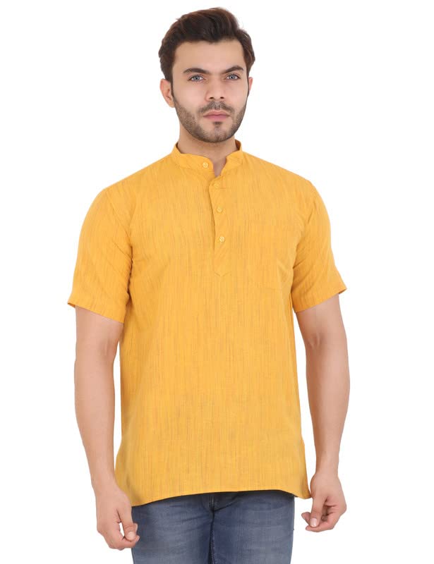 latestplus apparel Half Sleeves Cotton Blend Fabric Solid Short Sleeve Kurta for Men Kurta for Festival - Kurta for Puja-picture-18