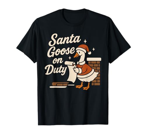 Santa Goose On Duty Lustige Weihnachtsfamilie T-Shirt