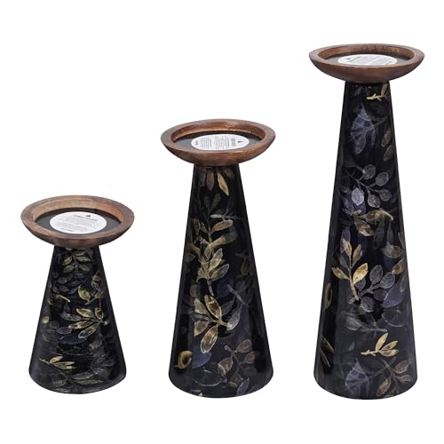 Mela Artisans Multileaf Metal Candle Holders - Gold Black, Set of 3