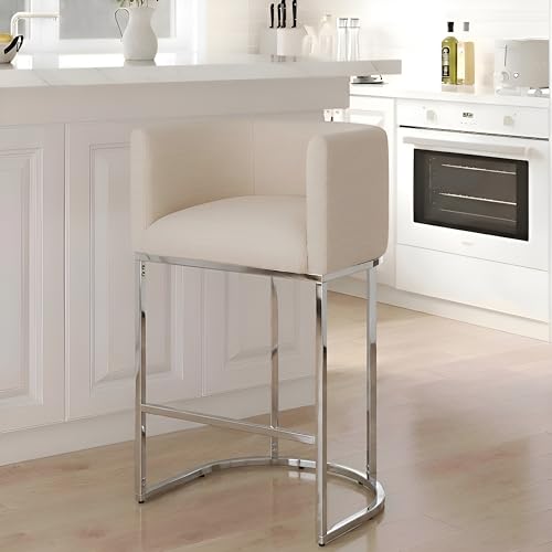 RIVOVA Contemporary Cream Linen Bar Stool, 29" Upholstered Fabric Counter
