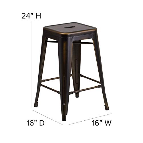Emma + Oliver Commercial Grade 24" H Backless Distressed Copper Metal Indoor-Outdoor Stool #TOP1