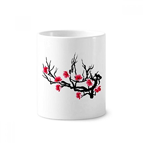 Porte-brosse à dents en céramique motif sakura rouge et noir - Tasse blanche 350ml