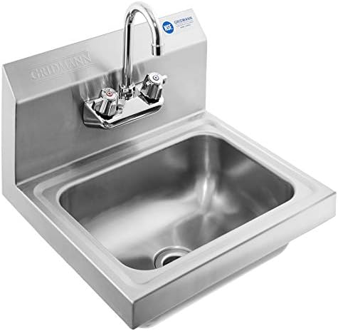 GRIDMANN Commercial NSF Stainless Steel Sink Wall Mount Hand Washing Basin with Faucet