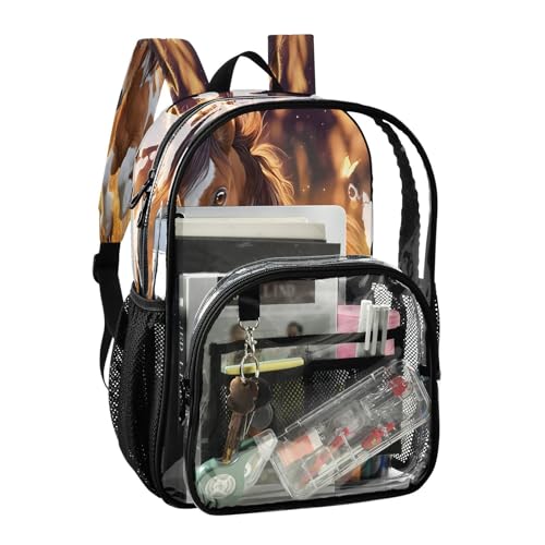 Beautiful Horse Clear Backpack Heavy Duty See Through Transparent PVC BookBag for Kids Boy Girl School Work2