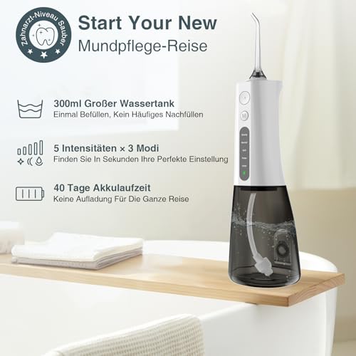 Miniatura 3 de Surfou Irrigador Dental Portatil Bucal Viaje, Limpiador Dientes Agua Presion Irrigadores Dentales Bucales, Water Flosser For Teeth Limpieza, Profesional Inalambrico Irrigador-Dental Con Irradiador