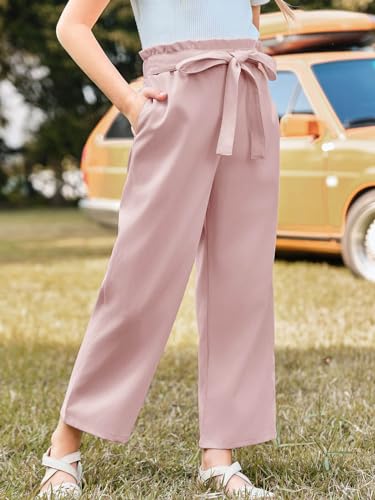 Image of Haloumoning Girls Wide Leg Pants High Elastic Smocked Waist Casual Flowy Cute Long Trousers