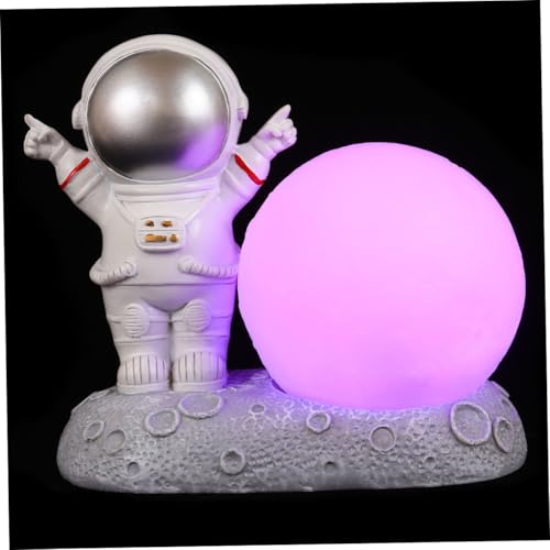 Lámpara de mesa de noche astronauta de resina plateada miniatura 1