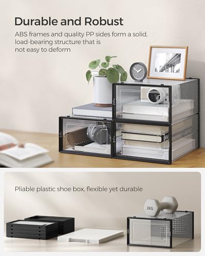 Image of SONGMICS Shoe Boxes, Pack of 24 Shoe Storage Organizers, Stackable Clear Plastic Boxes for Closet, Sneakers, 13.1 x 9.1 x 5.6 Inches, Transparent and Black ULSP906B12