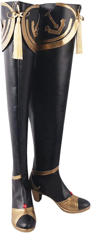 YuanCos Women Black Cosplay Shoes Thigh-high Heel Boots S008