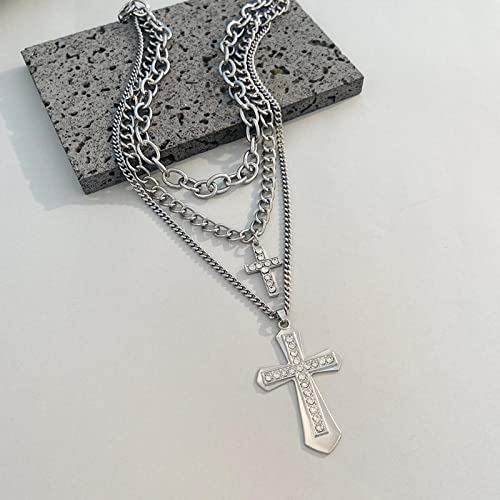 Cubic Zirconia Cross Necklace Vintage Baroque Pearl Chain Beads Necklace Silver CZ Cross Pendant Necklace Shiny Diamond Chain Faith Cross Choker Necklace Y2K Jewelry for Women and Girls2
