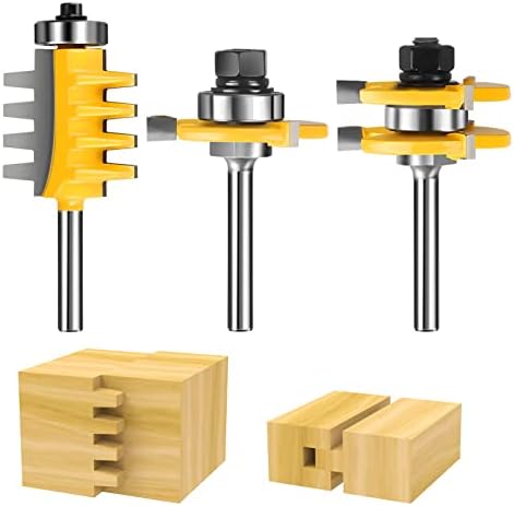 Finger Joint & Tongue and Groove Router Bits Set, 1/4 Inch Shank, 3 Pack