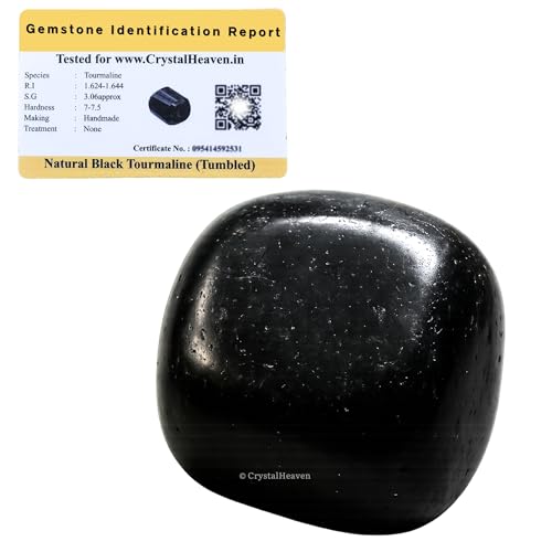 Image of Certified Black Tourmaline Crystal Healing Tumbled Stone, Natural Polished Crystals for DIY Crafts, Manifestation, Meditation, Pooja Feng Shui and Reiki Healing (30 Grams)